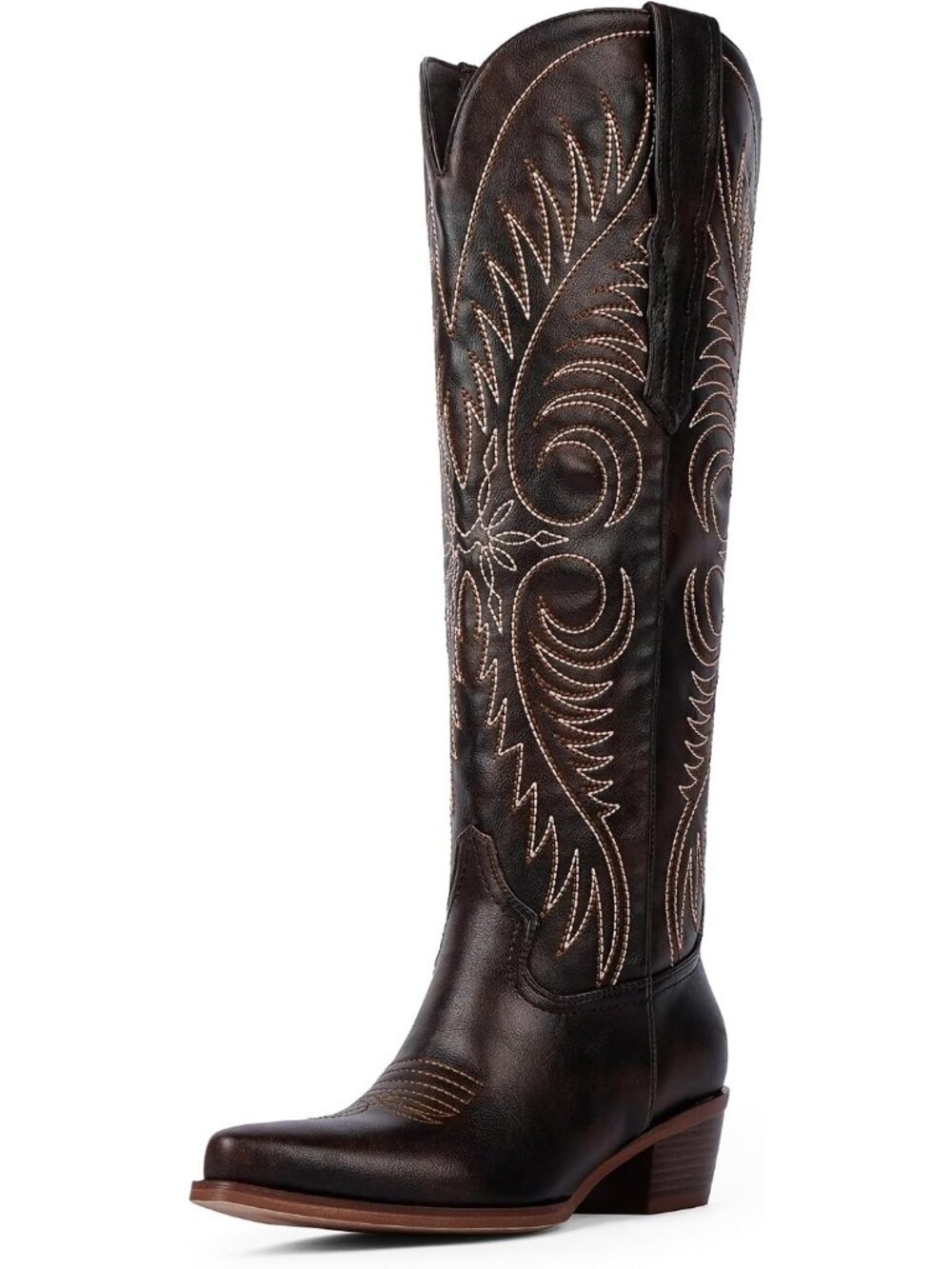 👢Women's Retro Brown Knee High Cowgirl Embroidered Pointed Toe Western Boots